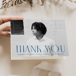 Modern Simplicity Blue Photo Graduation Thank You Card