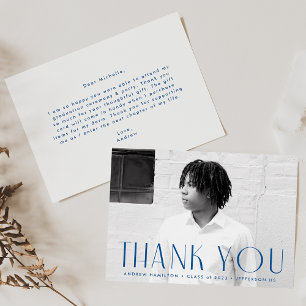 Modern Simplicity Blue Photo Graduation Thank You Card