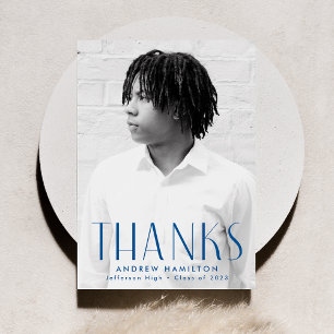 Modern Simplicity Blue Photo Graduation Thank You Card