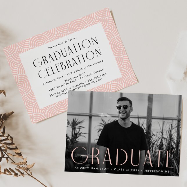 Modern Simplicity Blush Photo Graduation Party Invitation (Creator Uploaded)