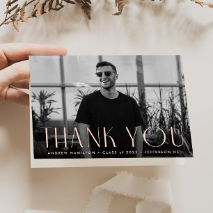 Modern Simplicity Blush Photo Graduation Thank You Card