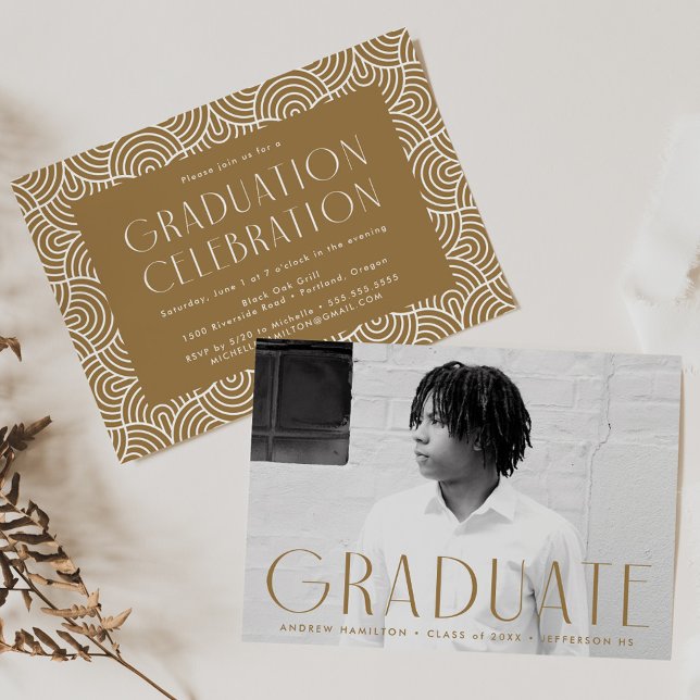 Modern Simplicity Brass Photo Graduation Party Invitation (Creator Uploaded)