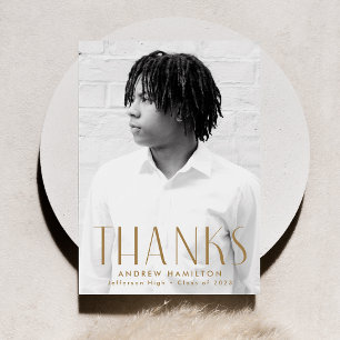 Modern Simplicity Brass Photo Graduation Thank You Card