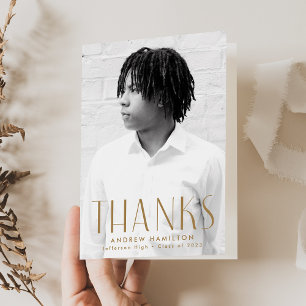 Modern Simplicity Brass Photo Graduation Thank You Card