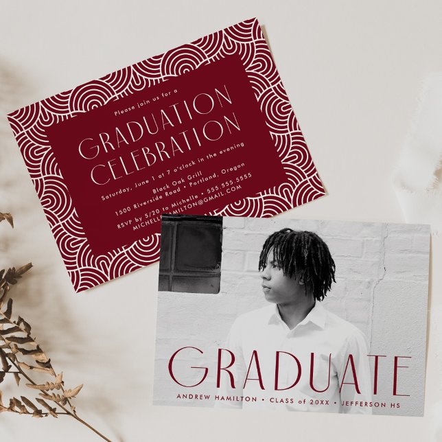 Modern Simplicity Burgundy Photo Graduation Party Invitation (Creator Uploaded)