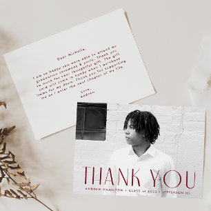 Modern Simplicity Burgundy Photo Graduation Thank You Card