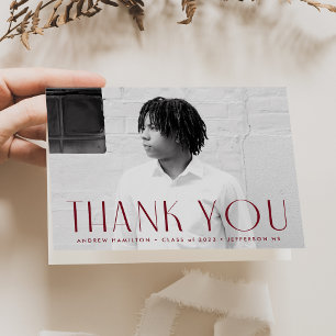 Modern Simplicity Burgundy Photo Graduation Thank You Card
