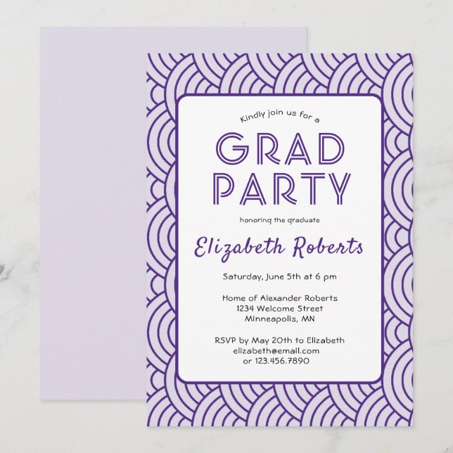 Modern Simplicity Dark Purple Graduation Party Invitation (Front/Back)