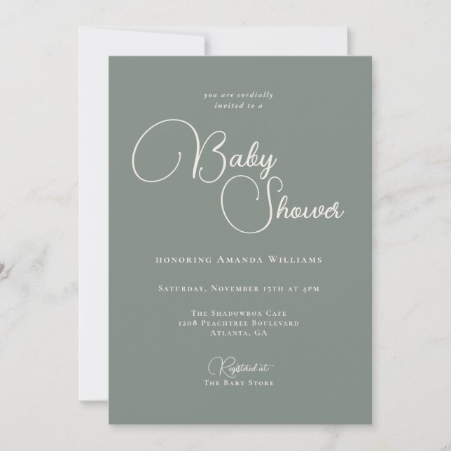 Modern Simplicity Deep Sage Green Baby Shower Invitation (Front)