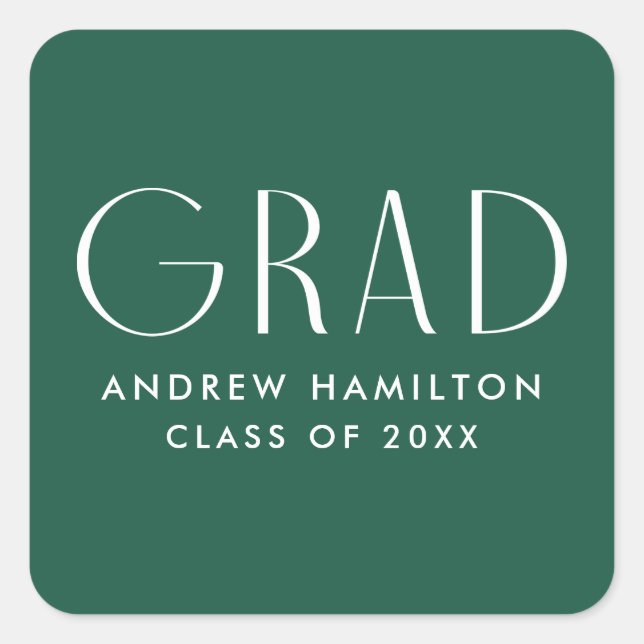 Modern Simplicity Green Graduation Square Sticker (Front)