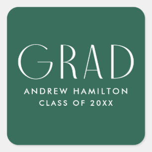 Modern Simplicity Green Graduation Square Sticker