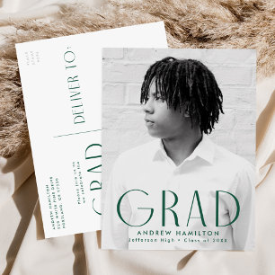Modern Simplicity Green Photo Graduation Party Invitation Postcard