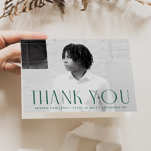 Modern Simplicity Green Photo Graduation Thank You Card