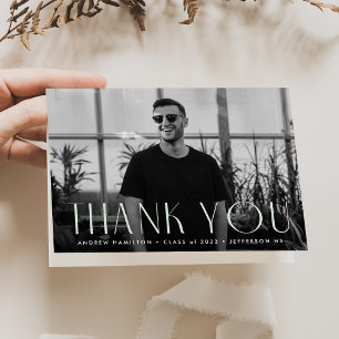 Modern Simplicity Mint Photo Graduation Thank You Card