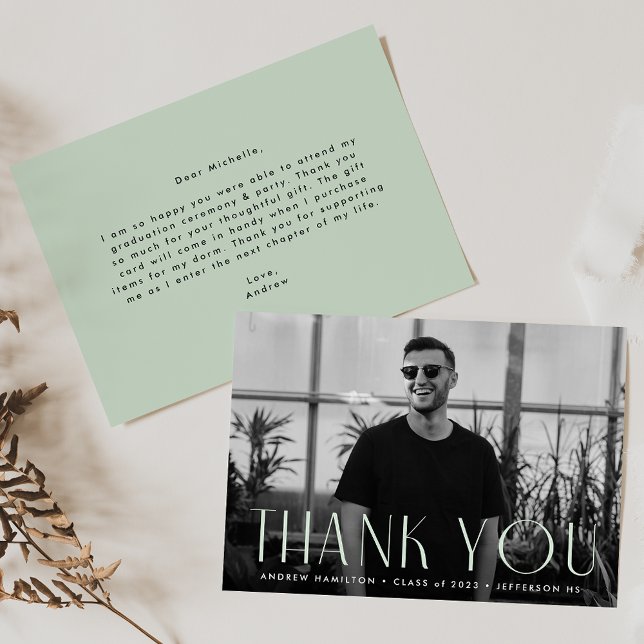 Modern Simplicity Mint Photo Graduation Thank You Card (Creator Uploaded)
