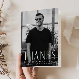 Modern Simplicity Mint Photo Graduation Thank You Card