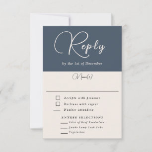 Modern Simplicity Navy Blue Simple RSVP with Meals Card