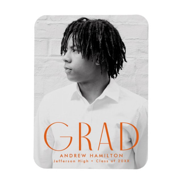 Modern Simplicity Orange Photo Graduation Magnet (Vertical)