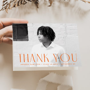 Modern Simplicity Orange Photo Graduation Thank You Card