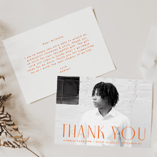 Modern Simplicity Orange Photo Graduation Thank You Card