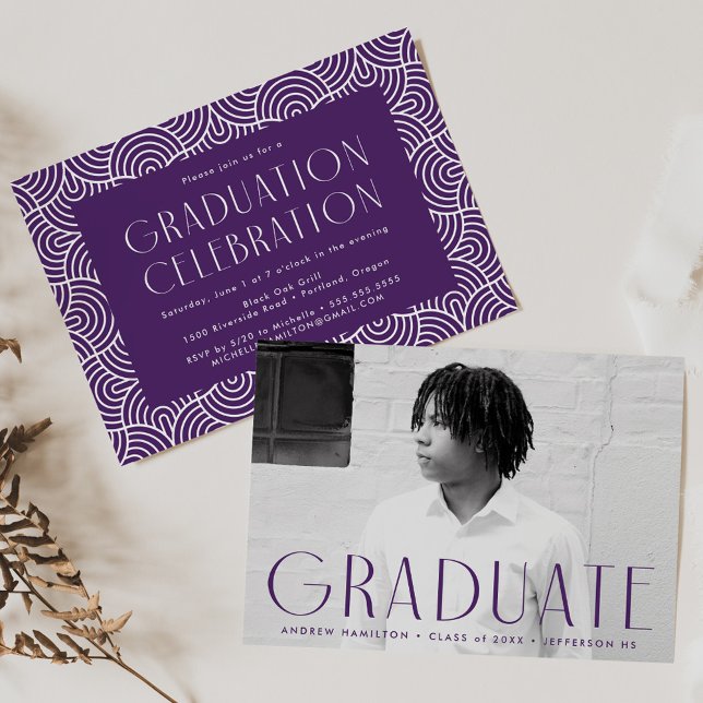 Modern Simplicity Purple Photo Graduation Party Invitation (Creator Uploaded)
