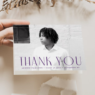 Modern Simplicity Purple Photo Graduation Thank You Card