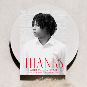 Modern Simplicity Red Photo Graduation Thank You Card