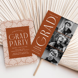 Modern Simplicity Rust 3 Photo Graduation Party Invitation