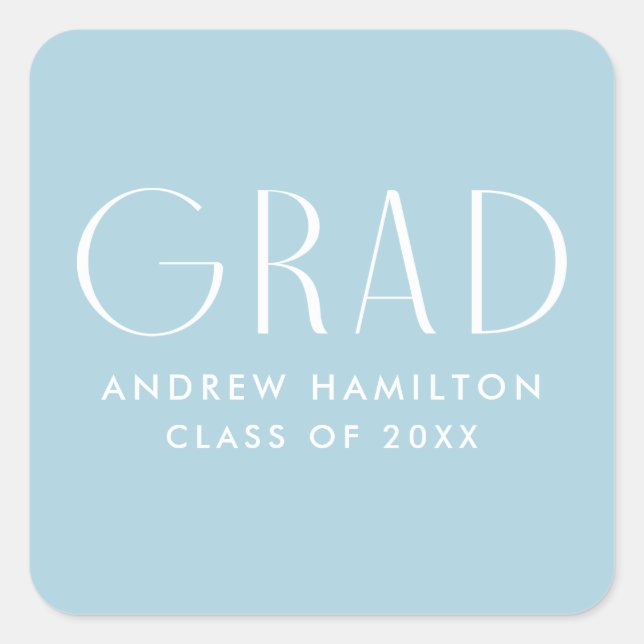 Modern Simplicity Sky Blue Graduation Square Sticker (Front)