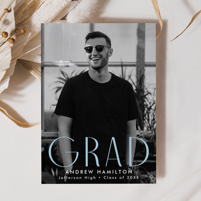 Modern Simplicity Sky Blue Photo Graduation Announcement (Creator Uploaded)