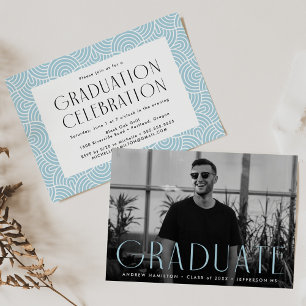 Modern Simplicity Sky Blue Photo Graduation Party Invitation