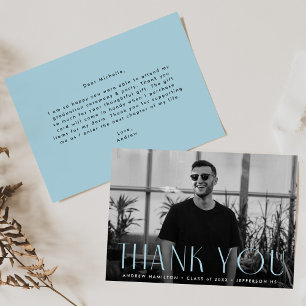 Modern Simplicity Sky Blue Photo Graduation Thank You Card