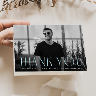Modern Simplicity Sky Blue Photo Graduation Thank You Card