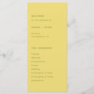 Modern Simplistic Lemon Yellow Wedding Ceremony Programme