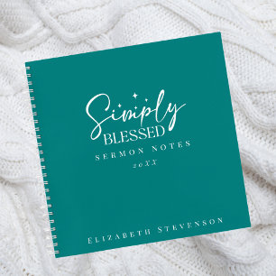 Modern Simply Blessed Bold Teal Blue Sermon Notes  Notebook