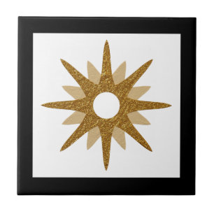 Modern Single Gold Starburst Black Frame Ceramic T Tile