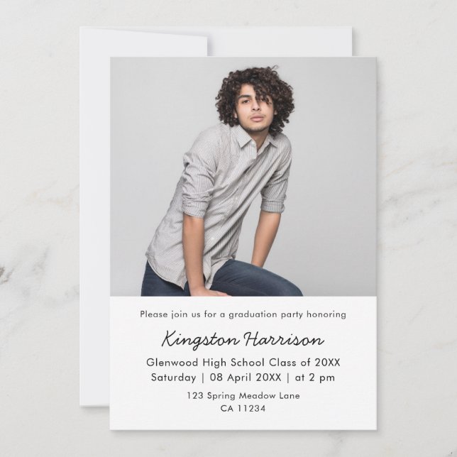 Modern Single Photo Boy Graduation Invitation (Front)