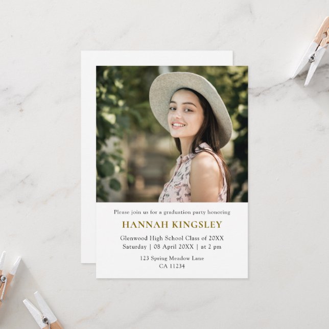 Modern Single Photo Girl Graduation Invitation (Front/Back In Situ)