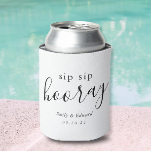 Modern Sip Sip Hooray Bridal Shower Wedding Favour Can Cooler