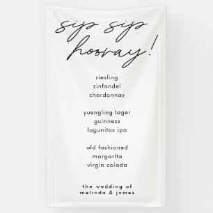 Modern Sip Sip Hooray Calligraphy Fabric Bar Menu Banner