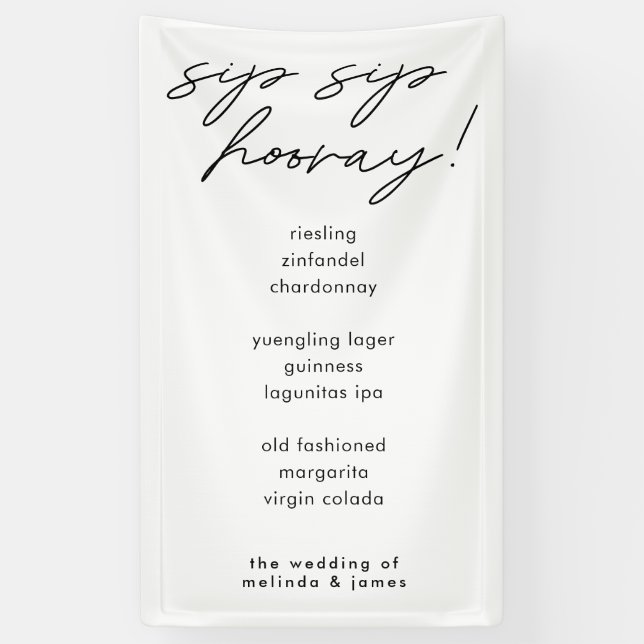 Modern Sip Sip Hooray Calligraphy Fabric Bar Menu Banner (Vertical)
