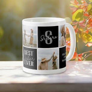 Modern Sister Sibling Photo Collage Black Coffee Mug