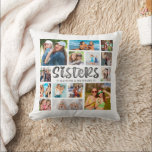 Modern SISTERS Photo Collage Photo on Back Cushion<br><div class="desc">Create a keepsake photo memory collage throw pillow for your sister with 14 pictures on the front and 1 full-bleed photo on the back. Personalise with your custom text below the title SISTERS in a trendy hand lettered calligraphy typography in charcoal grey against an editable white background. Meaningful, memorable gift...</div>
