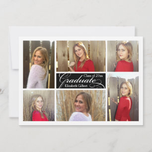 Modern Six Photo Collage Custom Graduation Invitation