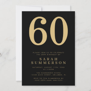Modern Sixtieth Black Gold 60 Birthday Party Invitation