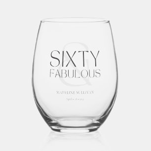 Modern Sixty and Fabulous Bold 60th Birthday Party Stemless Wine Glass