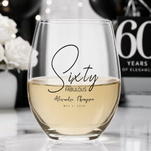 Modern Sixty and Fabulous Bold 60th Birthday Party Stemless Wine Glass
