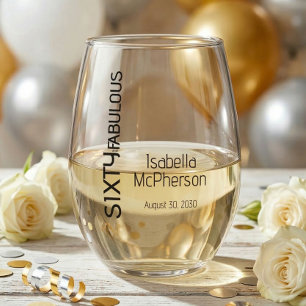 Modern Sixty and Fabulous Bold Birthday Party Stemless Wine Glass