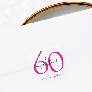 Modern Sixty and Fabulous Pink 50th Birthday Party Square Sticker