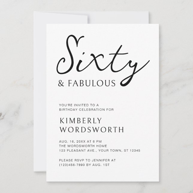 Modern Sixty and Fabulous Script 60th Birthday Invitation (Front)